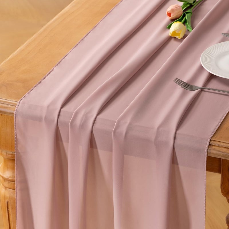 Socomi Dusty Rose Chiffon Table Runner Valentine's Day Boho Rustic 10ft 29x120 Inches Wedding Runner Sheer Bridal Shower Decorations - Image 1